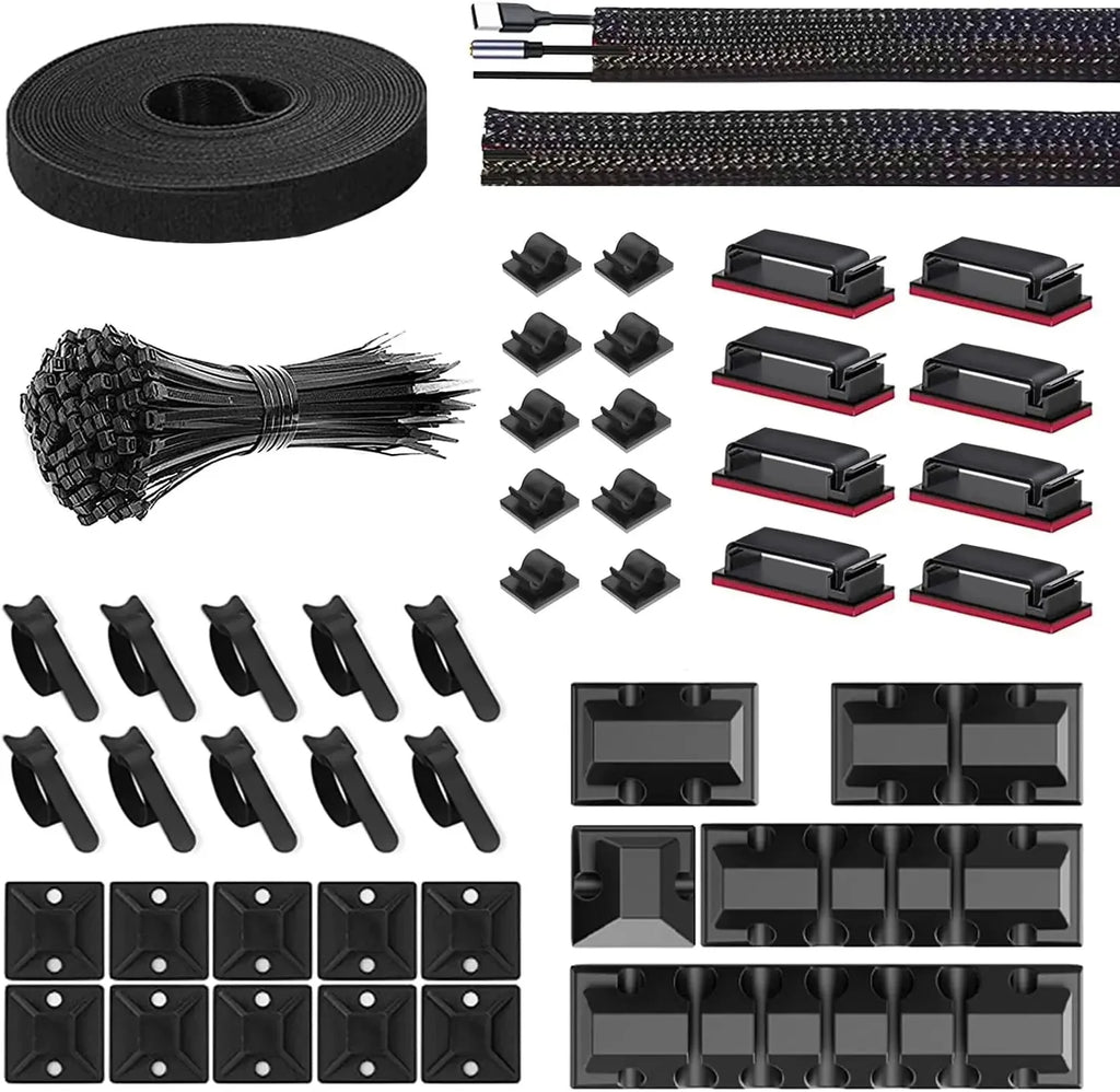 146-Piece Cable Organizer Set | Cord Management Kit with Adhesive Clips and Cable Sleeves